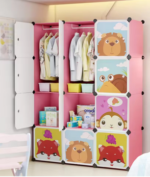 Kinderkast met Deuren & Hangers – Uitbreidbare Boekenkast 111×37×147 cm