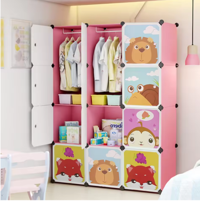 Kinderkast met Deuren & Hangers – Uitbreidbare Boekenkast 111×37×147 cm