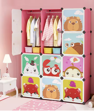 Kinderkast met Deuren & Hangers – Uitbreidbare Boekenkast 111×37×147 cm