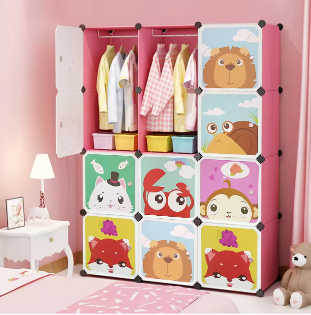 Kinderkast met Deuren & Hangers – Uitbreidbare Boekenkast 111×37×147 cm
