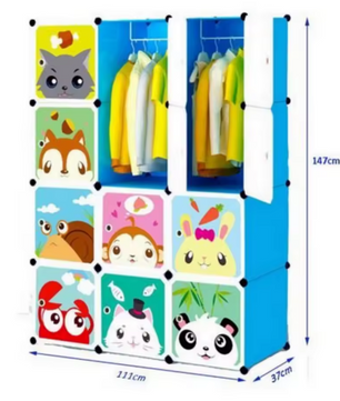 Kinderkast met Deuren & Hangers – Uitbreidbare Boekenkast 111×37×147 cm