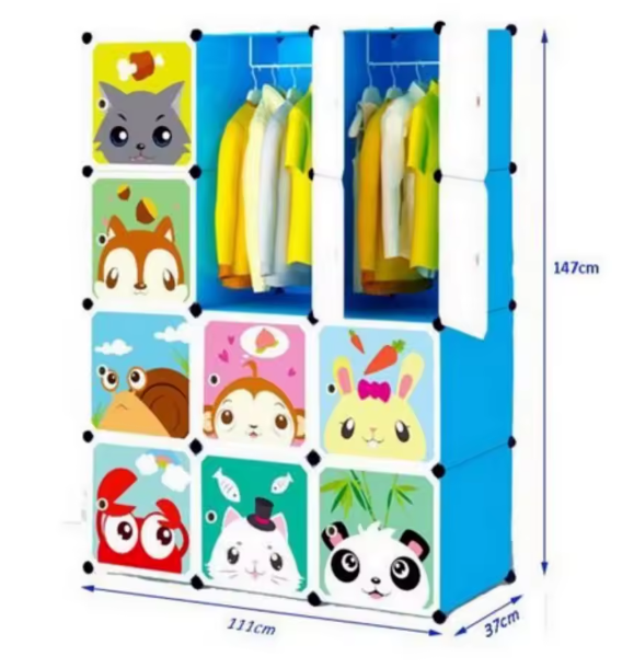 Kinderkast met Deuren & Hangers – Uitbreidbare Boekenkast 111×37×147 cm