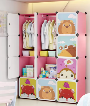 Kinderkast met Deuren & Hangers – Uitbreidbare Boekenkast 111×37×147 cm