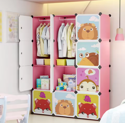 Kinderkast met Deuren & Hangers – Uitbreidbare Boekenkast 111×37×147 cm