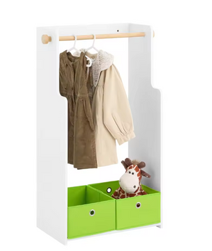 Kinderkast met Kapstok & Lades – MDF en Bamboe 60×110×35 cm