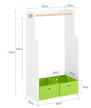 Kinderkast met Kapstok & Lades – MDF en Bamboe 60×110×35 cm
