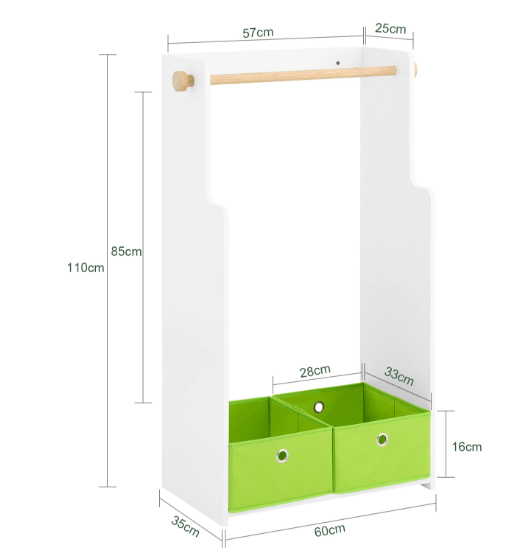 Kinderkast met Kapstok & Lades – MDF en Bamboe 60×110×35 cm