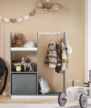 Kinderkast met Kapstok, Lades & Haken – MDF en Stof 97×108×35 cm