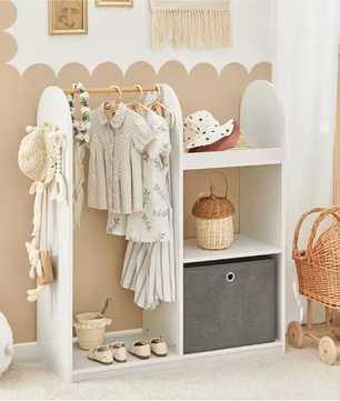 Kinderkast met Kapstok, Lades & Haken – MDF en Stof 97×108×35 cm