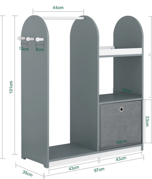 Kinderkast met Kapstok, Lades & Haken – MDF en Stof 97×108×35 cm