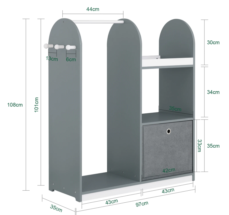 Kinderkast met Kapstok, Lades & Haken – MDF en Stof 97×108×35 cm