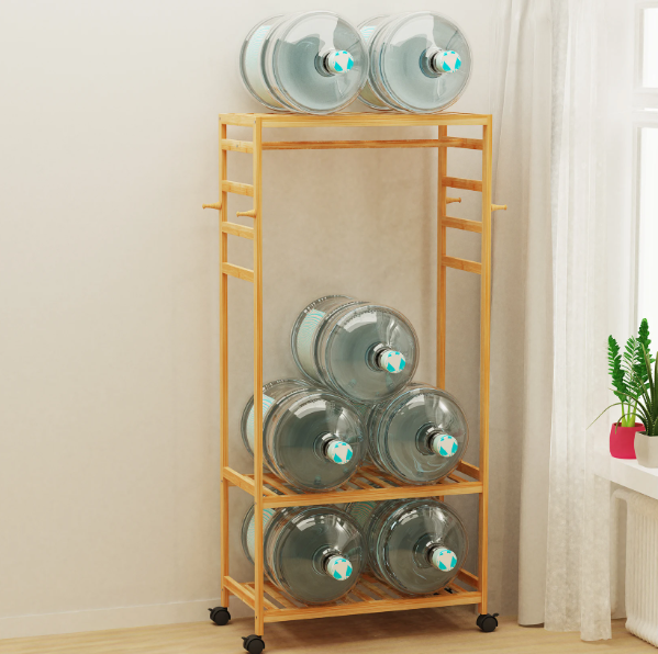 Bamboe Kledingrek met Wielen – Open Garderobe met Kapstok & Schoenenrek 78×37×169 cm