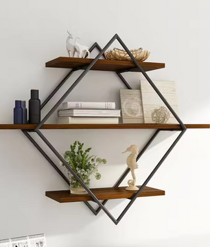 Industriële Wandplank met 3 Lagen – Houten Zwevende Planken & Metalen Frame, Stevig en Decoratief