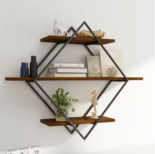 Industriële Wandplank met 3 Lagen – Houten Zwevende Planken & Metalen Frame, Stevig en Decoratief