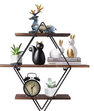 Industriële Wandplank met 3 Lagen – Houten Zwevende Planken & Metalen Frame, Stevig en Decoratief