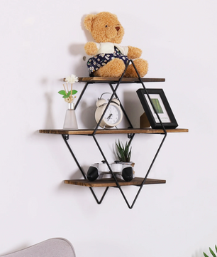 Industriële Wandplank met 3 Lagen – Houten Zwevende Planken & Metalen Frame, Stevig en Decoratief