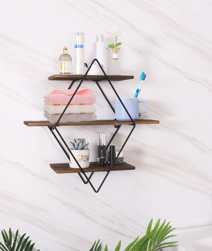 Industriële Wandplank met 3 Lagen – Houten Zwevende Planken & Metalen Frame, Stevig en Decoratief