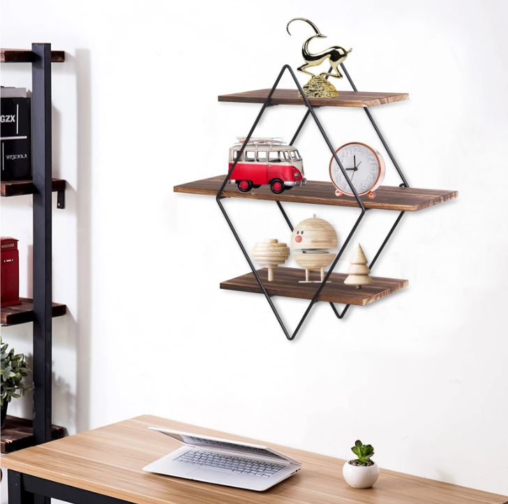 Industriële Wandplank met 3 Lagen – Houten Zwevende Planken & Metalen Frame, Stevig en Decoratief