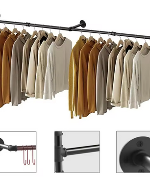 Industriële Wandkledingrek – Gouden Metalen Kledingstang met 3 Haken, Heavy Duty Wandmontage