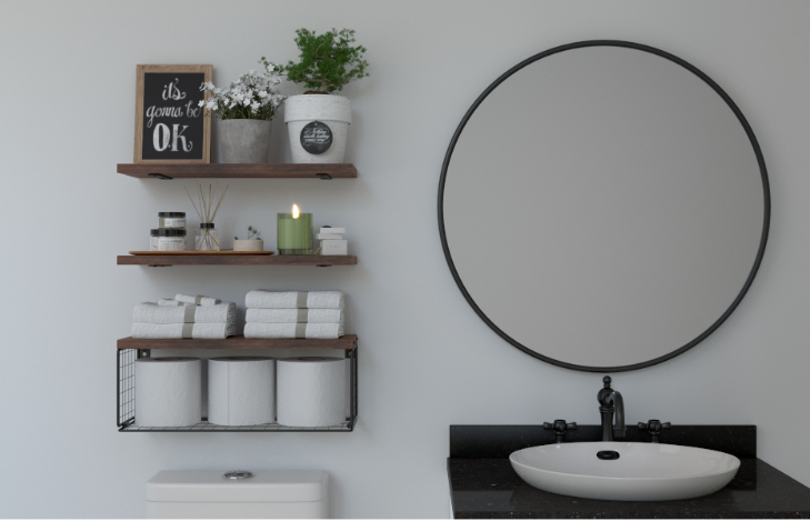 Rustieke Houten Wandplanken met Draadmand – Zwevend Badkamerrek voor Toilet, Keuken of Woonkamer