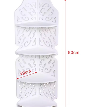 4-Lagen Hoekrek – Wit PVC Vrijstaand Wandrek met Uitsnede Design voor Badkamer & Woonkamer