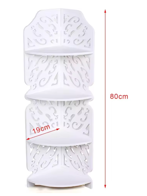 4-Lagen Hoekrek – Wit PVC Vrijstaand Wandrek met Uitsnede Design voor Badkamer & Woonkamer