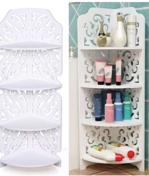 4-Lagen Hoekrek – Wit PVC Vrijstaand Wandrek met Uitsnede Design voor Badkamer & Woonkamer
