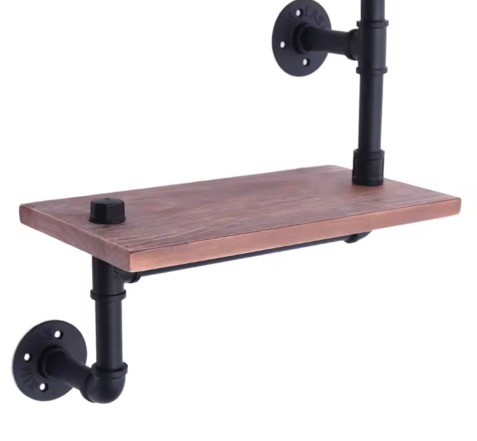 Industriële Wandplank met 3 Lagen – Massief Hout & Metalen Pijpen