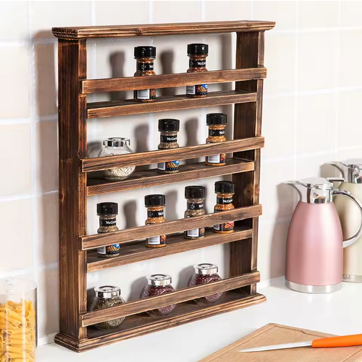 4-Laags Houten Kruidenrek – Wandrek & Tafel Organizer voor Keuken