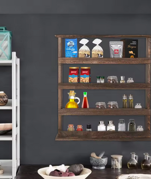 4-Laags Houten Kruidenrek – Wandrek & Tafel Organizer voor Keuken