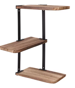Hoek Wandplank 3-Laags – Houten & Metalen Wandrek voor Keuken, Woonkamer of Badkamer