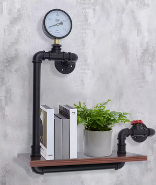Industriële Wandplank – Houten & Stalen Wandrek met Decoratief Design, 40×20×57 cm