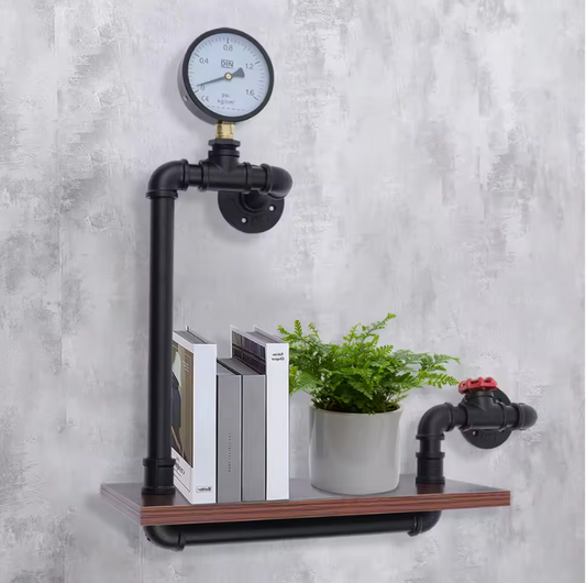 Industriële Wandplank – Houten & Stalen Wandrek met Decoratief Design, 40×20×57 cm