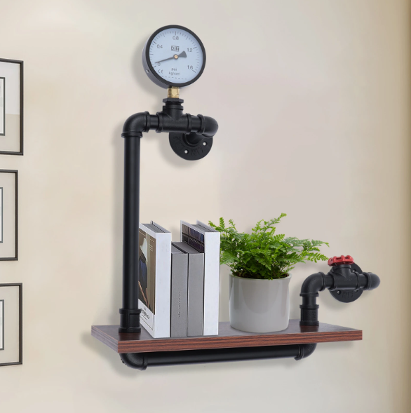 Industriële Wandplank – Houten & Stalen Wandrek met Decoratief Design, 40×20×57 cm