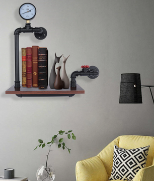 Industriële Wandplank – Houten & Stalen Wandrek met Decoratief Design, 40×20×57 cm