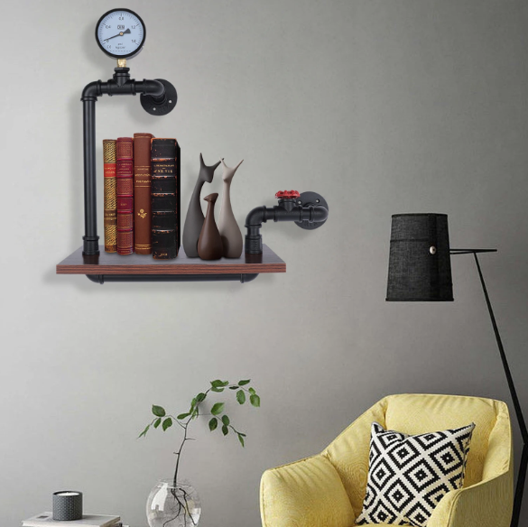 Industriële Wandplank – Houten & Stalen Wandrek met Decoratief Design, 40×20×57 cm