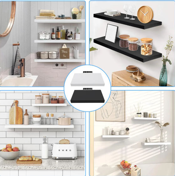 Zwevende Wandplank – Houten & Metalen Boekenrek voor Foto’s, CD’s & Decoratie