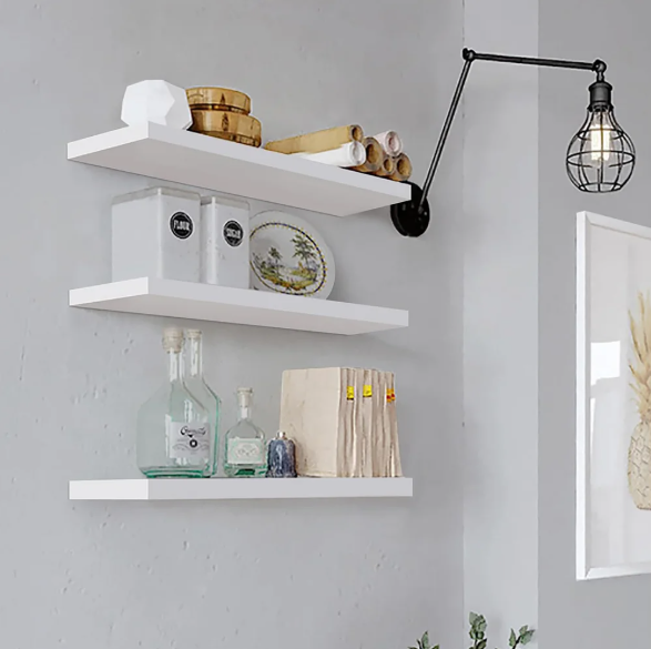 Zwevende Wandplank – Houten & Metalen Boekenrek voor Foto’s, CD’s & Decoratie