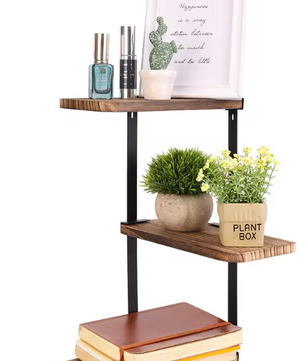 Industriële Hoek Wandplank – Houten & Metalen Wandrek, 3-Lagen Organizer