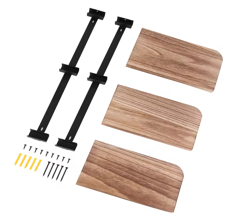 Industriële Hoek Wandplank – Houten & Metalen Wandrek, 3-Lagen Organizer