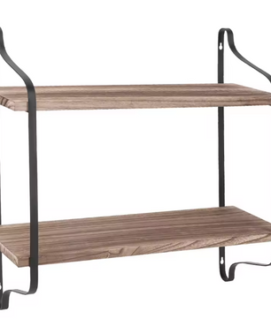Industriële Wandplank 2-Laags – Houten & Metalen Zwevend Rek