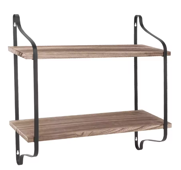 Industriële Wandplank 2-Laags – Houten & Metalen Zwevend Rek
