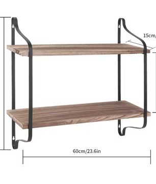 Industriële Wandplank 2-Laags – Houten & Metalen Zwevend Rek