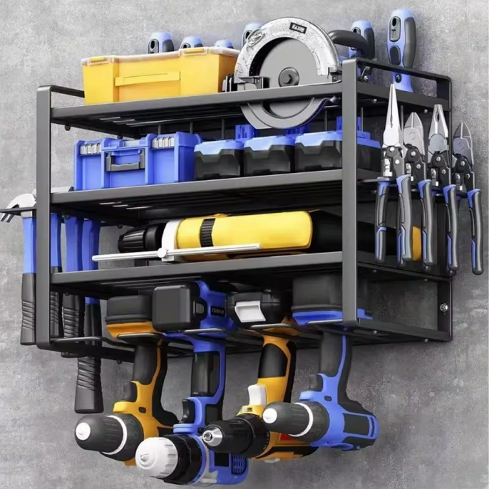 4-Laags Gereedschapsrek – Wandrek & Organizer met Boormachinehouder
