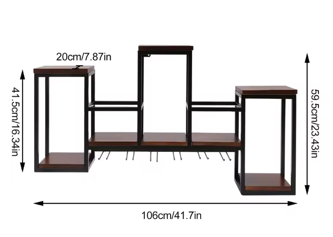 Wandrek Wijnrek – Hout & Metaal, Industrieel Design 106×20×55 cm