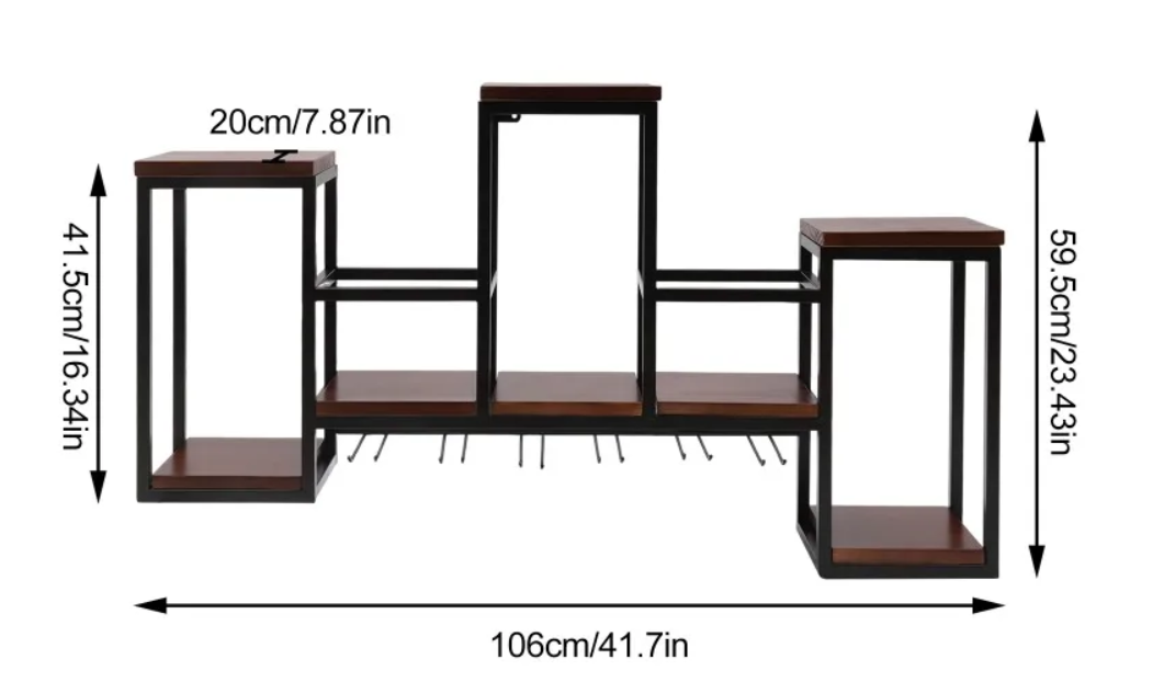 Wandrek Wijnrek – Hout & Metaal, Industrieel Design 106×20×55 cm
