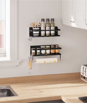 Set van 2 Wandplanken – Met Haken & Handdoekhouder, Metaal & Hout