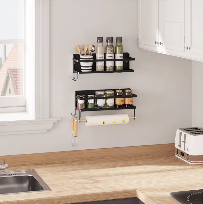 Set van 2 Wandplanken – Met Haken & Handdoekhouder, Metaal & Hout