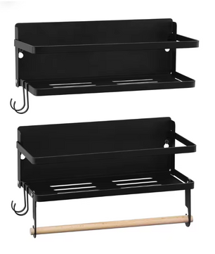 Set van 2 Wandplanken – Met Haken & Handdoekhouder, Metaal & Hout