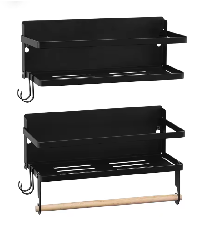 Set van 2 Wandplanken – Met Haken & Handdoekhouder, Metaal & Hout